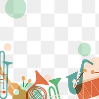 Retro music border background png, green instrument illustration
