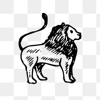 Antique lion png sticker, animal icon illustration in black