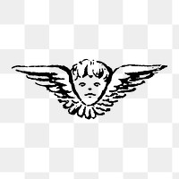 Vintage cherub png clipart, baby angel illustration in black