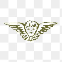 Vintage cherub png clipart, baby angel illustration in green