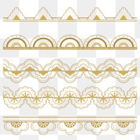 Elegant lace png border, classic gold fabric, transparent design set