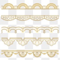 Elegant lace png border, classic gold fabric, transparent design set