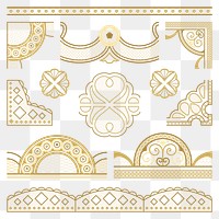 Vintage lace png clipart, feminine gold fabric, transparent design set