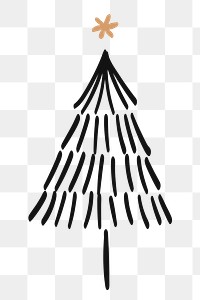 Christmas tree sticker png transparent, cute doodle clipart in black