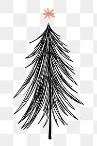 Pine tree png sticker, Christmas doodle clipart in black 