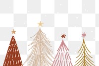 Christmas snow png background, pine trees border, red doodle design