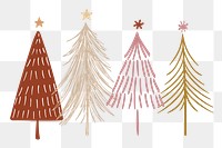 Christmas snow png background, pine trees border, red doodle design