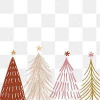 Christmas snow png background, pine trees border, red doodle design