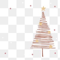 Red Christmas tree png background, winter snow border in doodle design