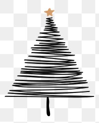 Cute Christmas tree sticker png transparent, hand drawn doodle in black