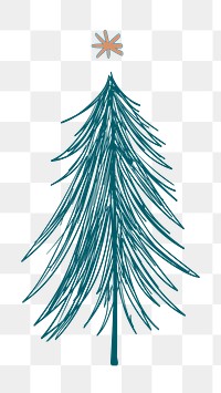 Pine tree png sticker, Christmas doodle clipart in green