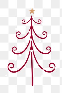 Pine tree png sticker, Christmas doodle clipart in red