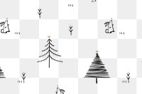 Christmas pattern png background, cute winter bunny doodle in black