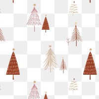 Christmas tree png background, festive pattern in doodle brown design