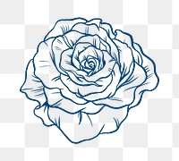 Vintage rose flower png tattoo art, blue botanical sticker