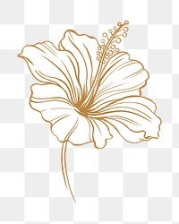 Hibiscus flower png tattoo art, brown vintage botanical cut out