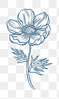Anemone png flower collage element, blue botanical clipart