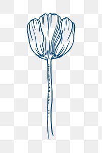 Vintage tulip flower png tattoo art, blue botanical sticker