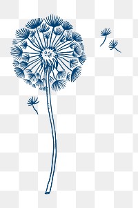 Dandelion png flower tattoo art, blue vintage sticker