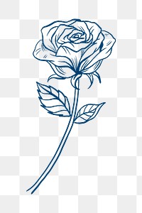 Rose flower png tattoo art, blue vintage botanical cut out