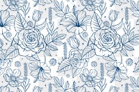 Vintage rose png transparent background, blue pattern, botanical illustration