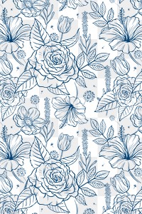 Vintage rose png transparent background, blue pattern, botanical illustration