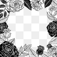 Vintage rose png transparent background, flower frame in black