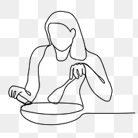 Woman cooking png line art, woman cooking, simple drawing illustration