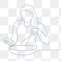 Home cooking png line art, person cooking, simple drawing illustration