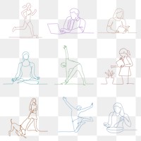 Hobby png, simple lifestyle line art illustration set