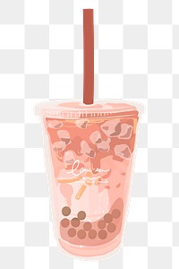 Boba tea png sticker, cute beverage transparent illustration