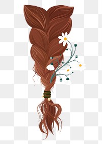 Hair braids png collage element, aesthetic floral illustration
