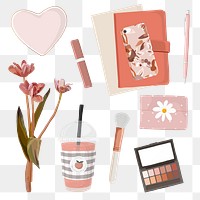 Aesthetic influencer lifestyle png sticker, feminine illustration collection