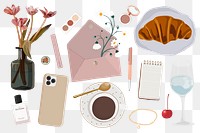 Feminine aesthetic clipart png, pink essentials illustration set