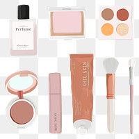 Makeup set png sticker, beauty products illustration collection
