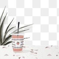 Iced tea png background, terrazzo border, feminine illustration