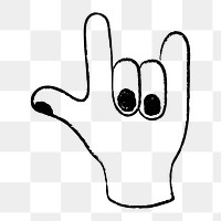 Love png hand gesture sticker, cute black and white doodle