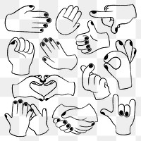 Cartoon png hands sticker, cute doodle clip art set