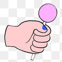 Lollipop hand png transparent clipart, colorful doodle