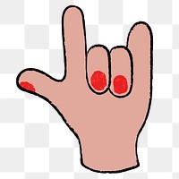 Love hand png sign sticker, gesture doodle on transparent design