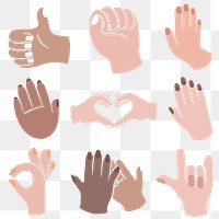 Diverse people png, hand gestures sticker set