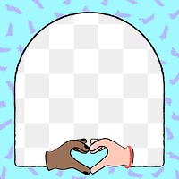 Diversity doodle png transparent background, blue funky frame with heart hand