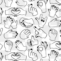 Hand doodle png transparent background, cute gesture pattern in black