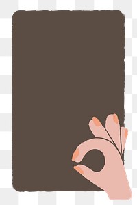 Brown doodle png frame background, ok hand gesture in transparent design