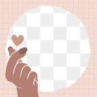 Mini heart png frame, transparent background, love hand sign doodle