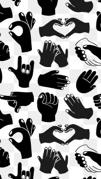 Hand doodle png transparent background, cute gesture pattern in black