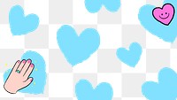 Heart pattern png transparent background, cute blue doodle