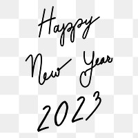 New Year 2023 png sticker typography, minimal ink hand drawn greeting