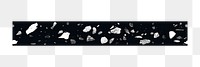 Black terrazzo washi tape png marble pattern collage sticker element for scrapbook and digital journal