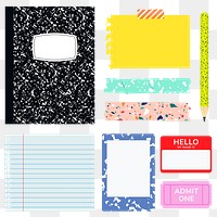 Terrazzo stationery png set with sticker notes and pencil